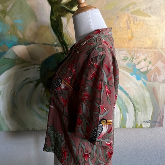 Carole Little vintage 90s silk safari toucan leaf print top small - Picture 9 of 16